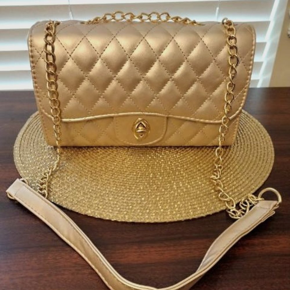 Gold Luxury Women Shoulder Crossbody Handbag PU Leather